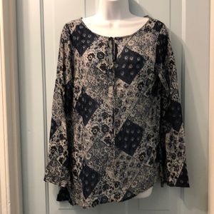 Boho blue shirt patchwork design Zoe Beth size s